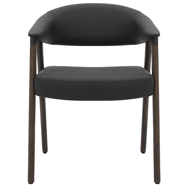 Inspire Modern Faux Leather & Wood Dining Chair in Black/Dark Walnut (Set of 2)