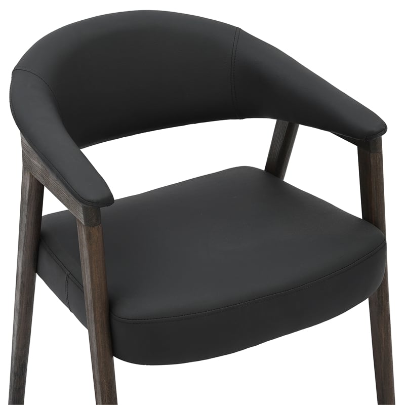 Inspire Modern Faux Leather & Wood Dining Chair in Black/Dark Walnut (Set of 2)
