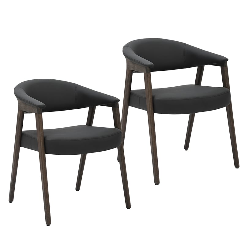 Inspire Modern Faux Leather & Wood Dining Chair in Black/Dark Walnut (Set of 2)