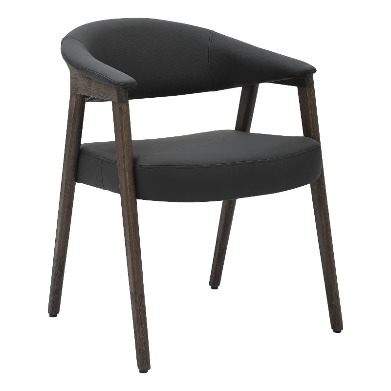 Inspire Modern Faux Leather & Wood Dining Chair in Black/Dark Walnut (Set of 2)
