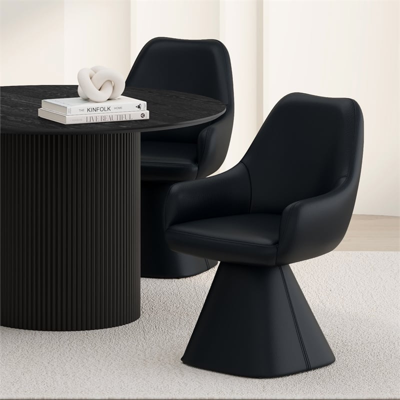 Inspire Contemporary Faux Leather Dining/Accent Chair with Swivel - Black