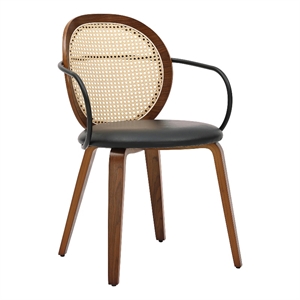Inspire Modern Bentwood Faux Leather Dining Chair in Walnut/Black (Set of 2)