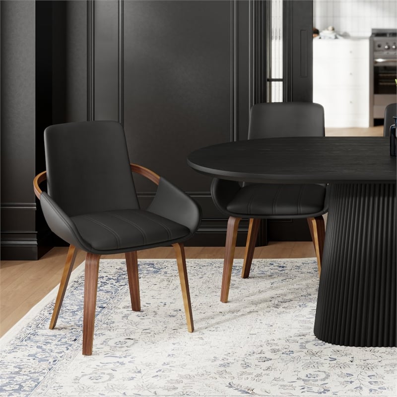 Inspire Modern Faux Leather Bentwood Dining Chair in Black/Dark Walnut(Set of 2)