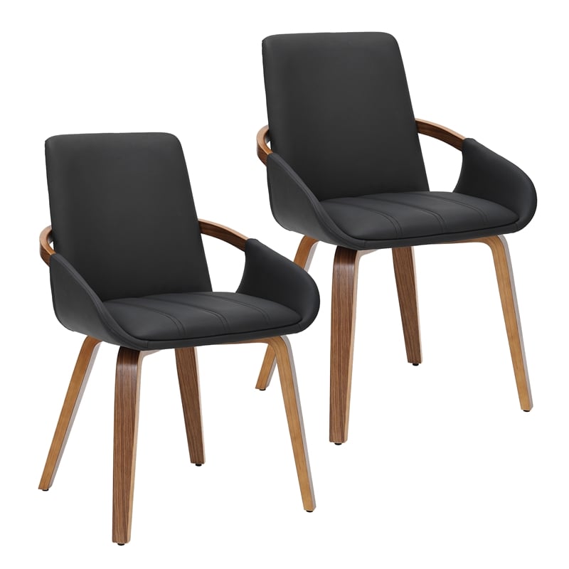 Inspire Modern Faux Leather Bentwood Dining Chair in Black/Dark Walnut(Set of 2)