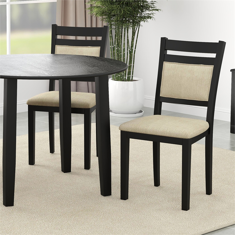 Inspire Modern Solid Wood & Fabric Dining Chair in Black & Beige (Set of 2)