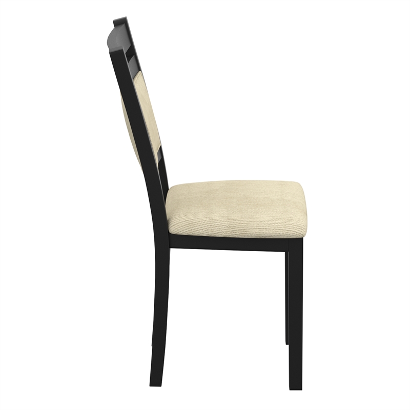 Inspire Modern Solid Wood & Fabric Dining Chair in Black & Beige (Set of 2)