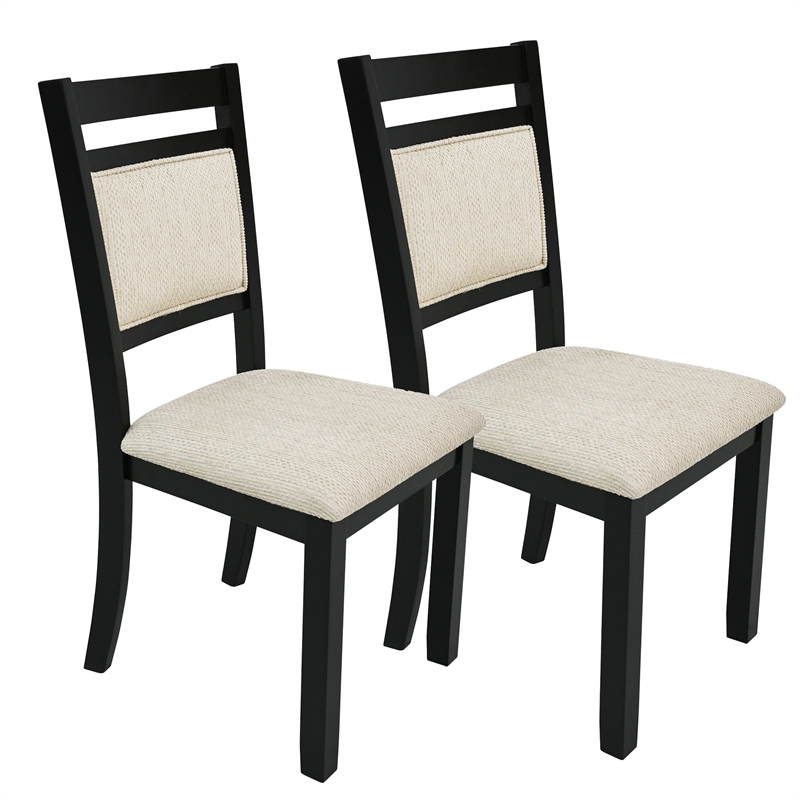 Inspire Modern Solid Wood & Fabric Dining Chair in Black & Beige (Set of 2)