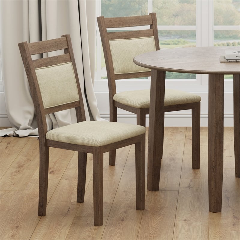 Inspire Modern Solid Wood & Fabric Dining Chair in Walnut & Beige (Set of 2)