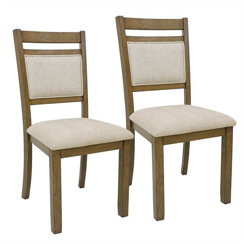 Inspire Modern Solid Wood & Fabric Dining Chair in Walnut & Beige (Set of 2)