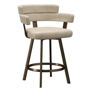 Inspire Faux Leather Metal 26&quot Counter Stool with Swivel in Ivory &Gold (Set -2)