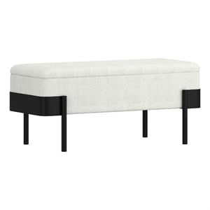 Inspire Mid-Century Modern Boucle Fabric & Metal Storage Bench - Ivory & Black