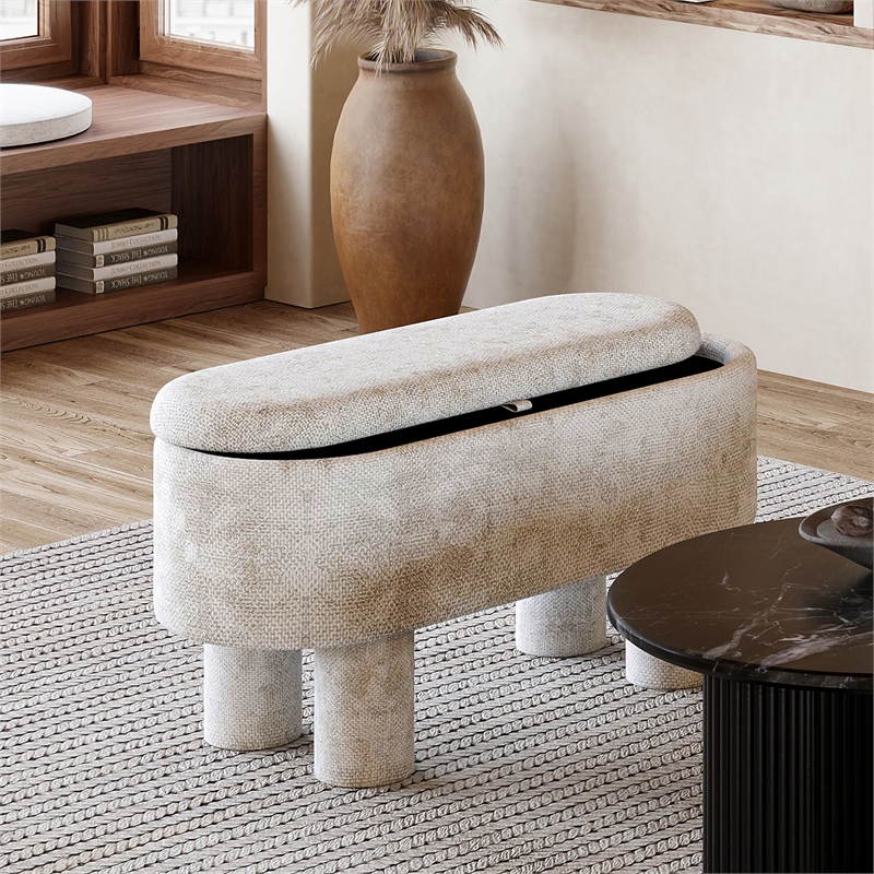 Inspire Modern Fabric Storage Ottoman Bench - Beige
