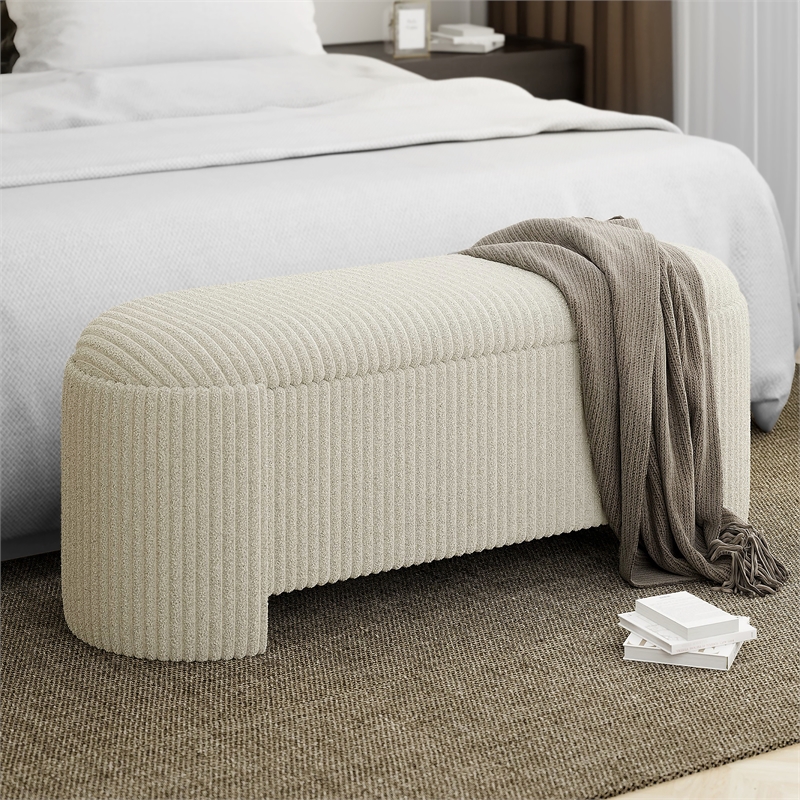 Inspire Modern Fabric Storage Ottoman - Ivory