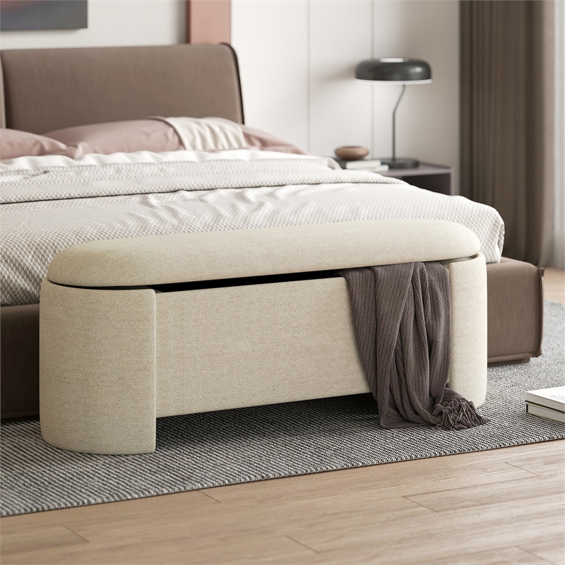 Inspire Modern Fabric Storage Ottoman - Beige