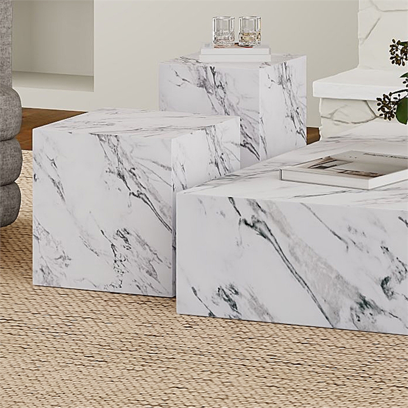 Inspire Contemporary ECC Concrete Square Accent Table - White