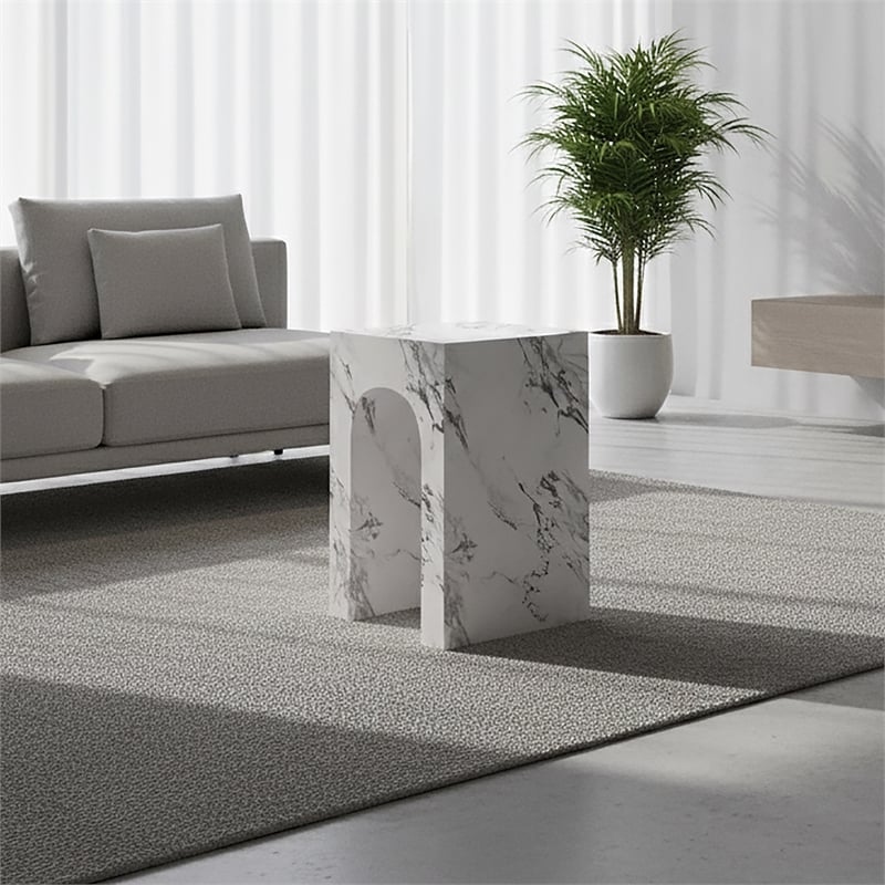 Inspire Contemporary ECC Concrete Square Accent Table in White