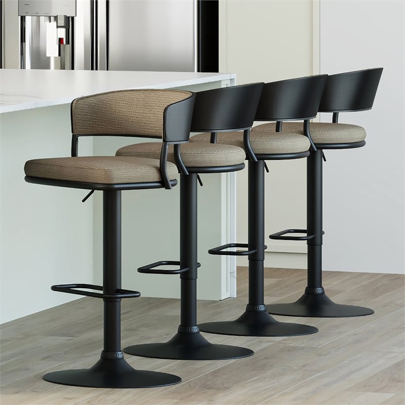 Inspire Fabric Bentwood Metal Adjustable Air-Lift Stool in Beige/Black(Set of 2)