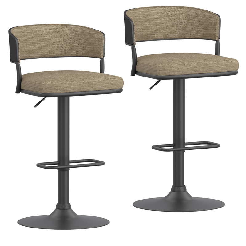 Inspire Fabric Bentwood Metal Adjustable Air-Lift Stool in Beige/Black(Set of 2)