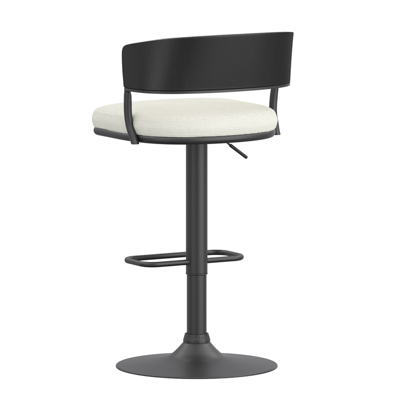 Inspire Fabric & Bentwood & Metal Adjustable Air-Lift Stool - Ivory/Black(Set-2)