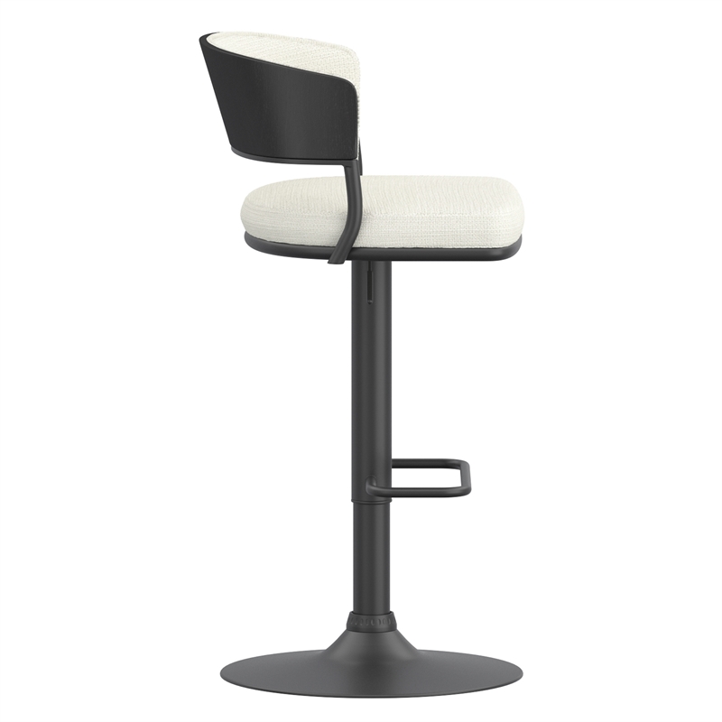 Inspire Fabric & Bentwood & Metal Adjustable Air-Lift Stool - Ivory/Black(Set-2)