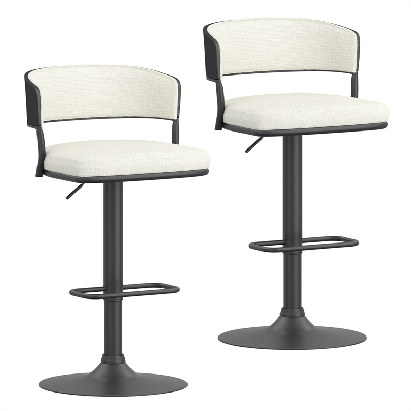 Inspire Fabric & Bentwood & Metal Adjustable Air-Lift Stool - Ivory/Black(Set-2)