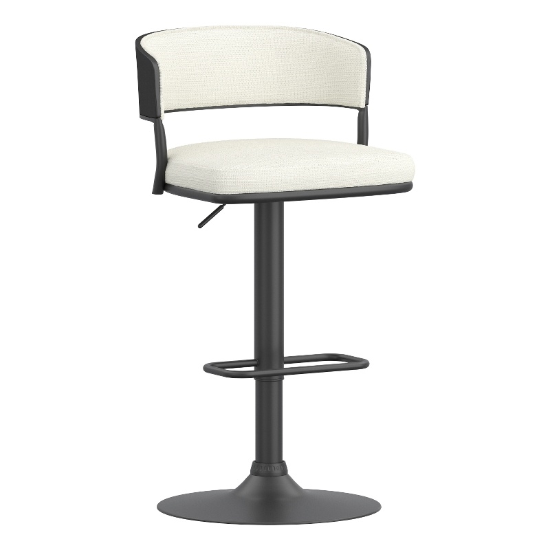 Inspire Fabric & Bentwood & Metal Adjustable Air-Lift Stool - Ivory/Black(Set-2)