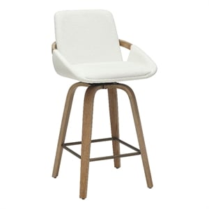 Inspire Fabric Bentwood 26&quot Counter Stool w/Swivel in Ivory/Whitewash (Set of 2)