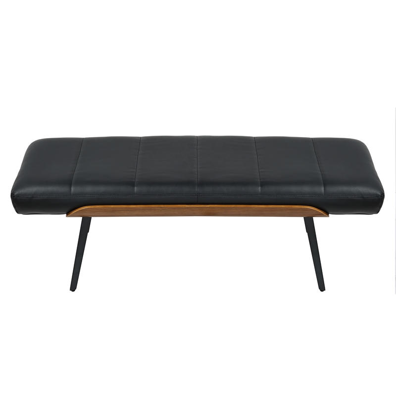 Inspire Mid-Century Modern Faux Leather & Metal Bench - Black & Walnut