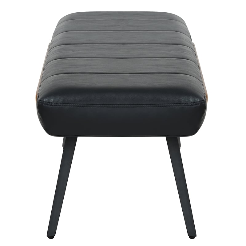 Inspire Mid-Century Modern Faux Leather & Metal Bench - Black & Walnut