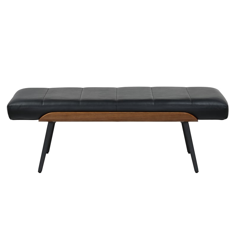 Inspire Mid-Century Modern Faux Leather & Metal Bench - Black & Walnut