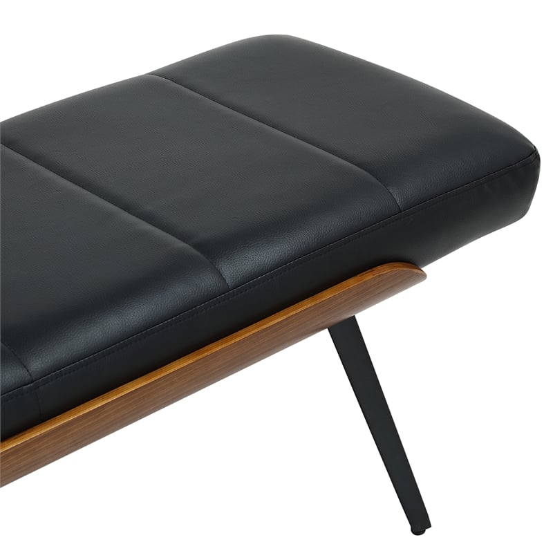 Inspire Mid-Century Modern Faux Leather & Metal Bench - Black & Walnut