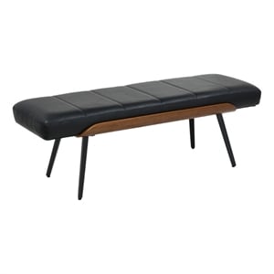 Inspire Mid-Century Modern Faux Leather & Metal Bench - Black & Walnut
