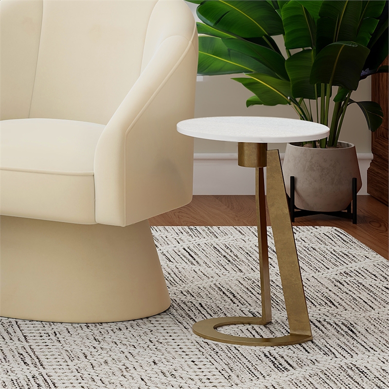 Inspire Modern Industrial Marble & Brass Accent Table - White & Aged Gold