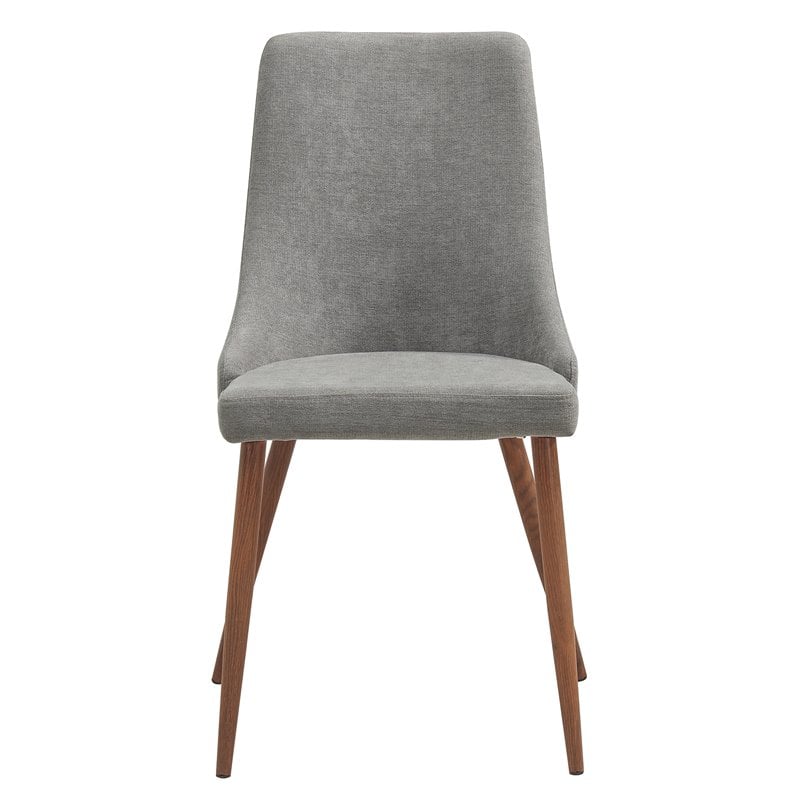 MidCentury Fabric and Metal Dining Chair Set of 2 Grey and Walnut