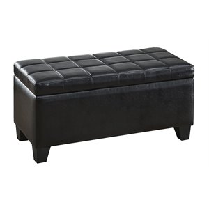 Modern Faux Leather Rectangular Storage Ottoman Bench Black