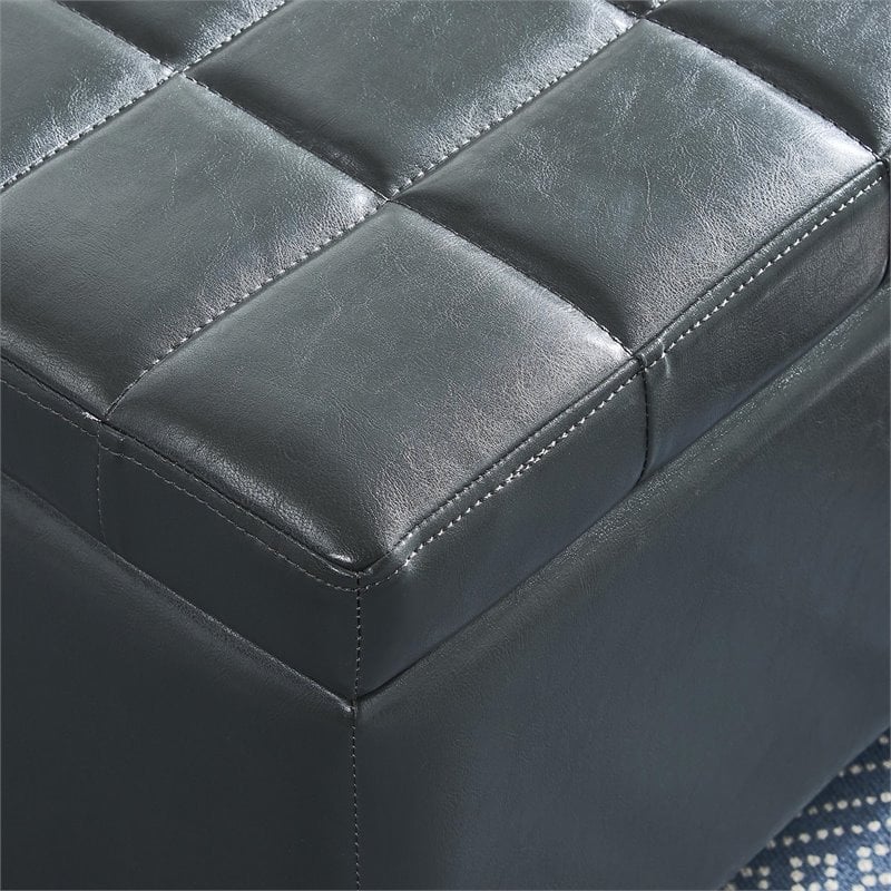 Modern Faux Leather Rectangular Storage Ottoman Bench Grey