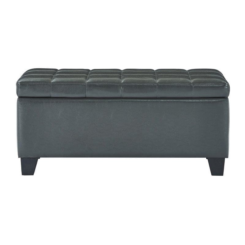 Modern Faux Leather Rectangular Storage Ottoman Bench Grey