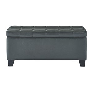 Modern Faux Leather Rectangular Storage Ottoman Bench Grey