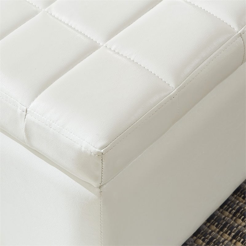 Modern Faux Leather Rectangular Storage Ottoman Bench White