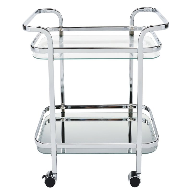 Contemporary Metal and Glass 2tier Bar Cart Chrome