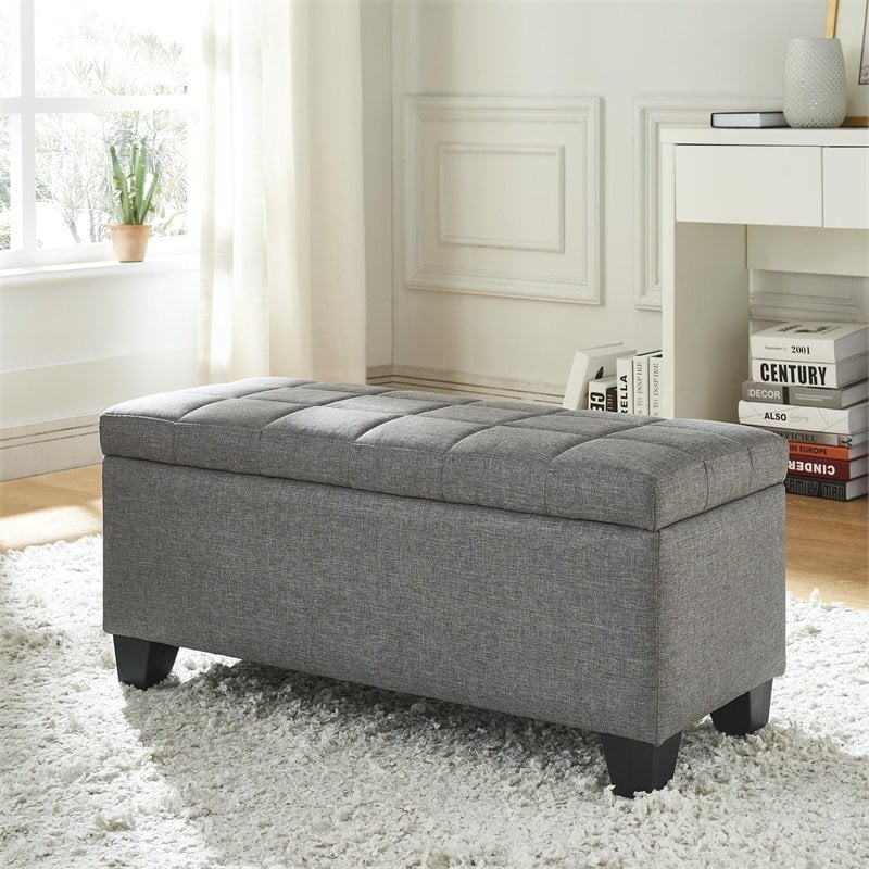 Modern Fabric Rectangular Storage Ottoman Bench Grey
