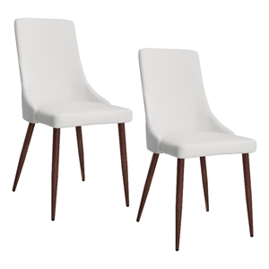 MidCentury Faux Leather and Metal Dining Chair Set of 2 White and Walnut