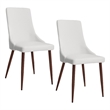 MidCentury Faux Leather and Metal Dining Chair Set of 2 White and Walnut