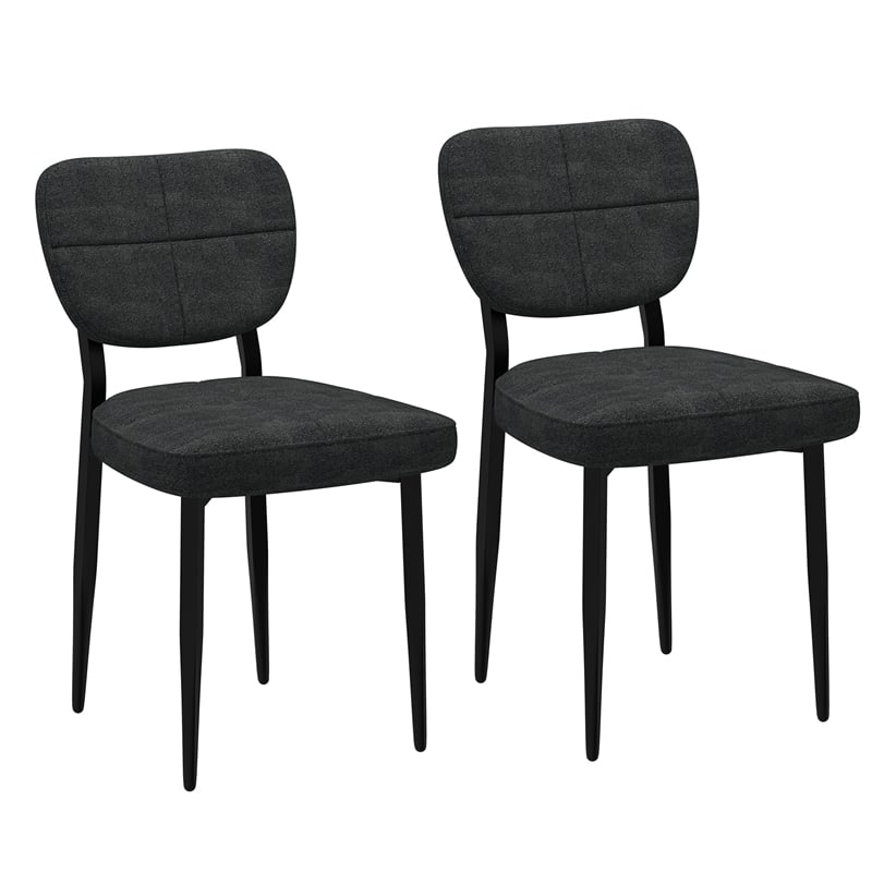 Modern Fabric and Metal Dining Chair Set of 2 Charcoal and Black