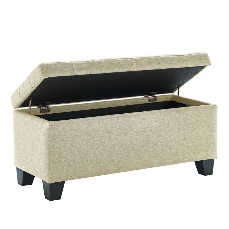 Modern Fabric Upholstered Rectangular Storage Ottoman Bench Beige