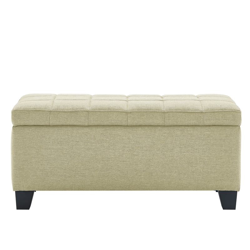 Modern Fabric Upholstered Rectangular Storage Ottoman Bench Beige