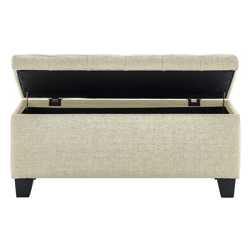 Modern Fabric Upholstered Rectangular Storage Ottoman Bench Beige