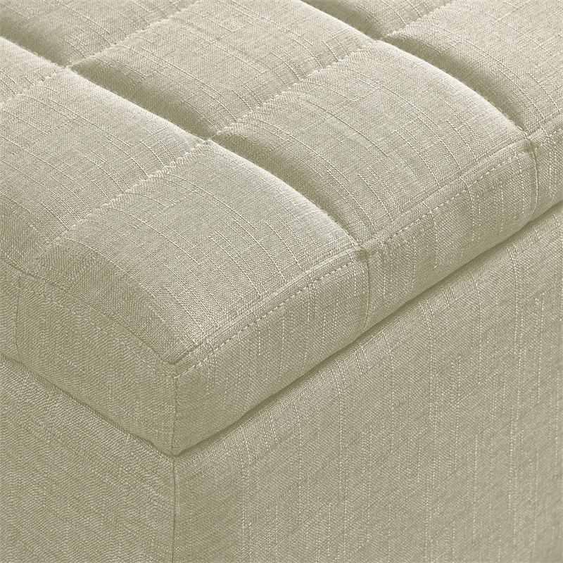 Modern Fabric Upholstered Rectangular Storage Ottoman Bench Beige