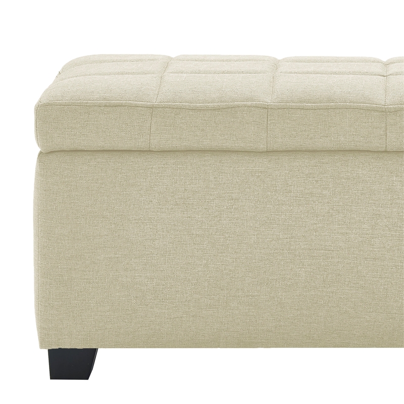 Modern Fabric Upholstered Rectangular Storage Ottoman Bench Beige