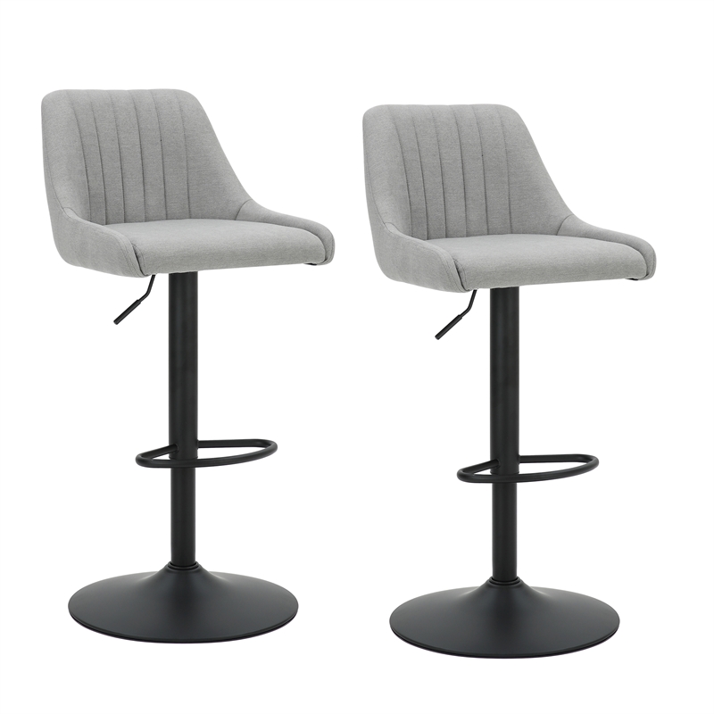 Modern Fabric and Metal Adjustable Swivel Stool Set of 2 Grey and Black